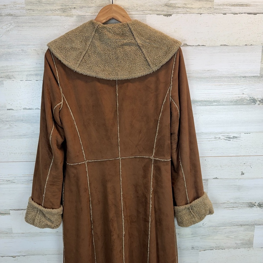 Dana Buchman Shearling Long Coat 10 Boho Rustic Toggle Faux Suede Penny Lane - Picture 8 of 15